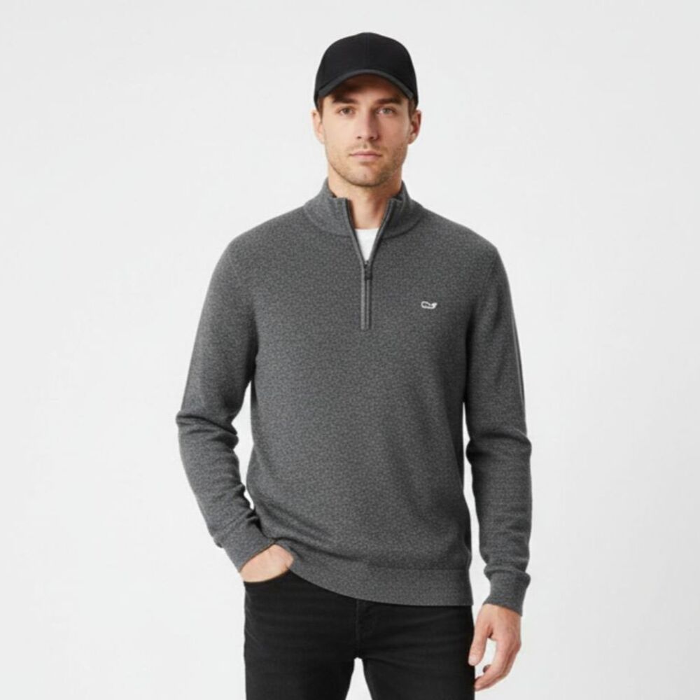 Vineyard Vines Men's Gray Knit Quarter Zip Long Sleeve Sweater M Medium